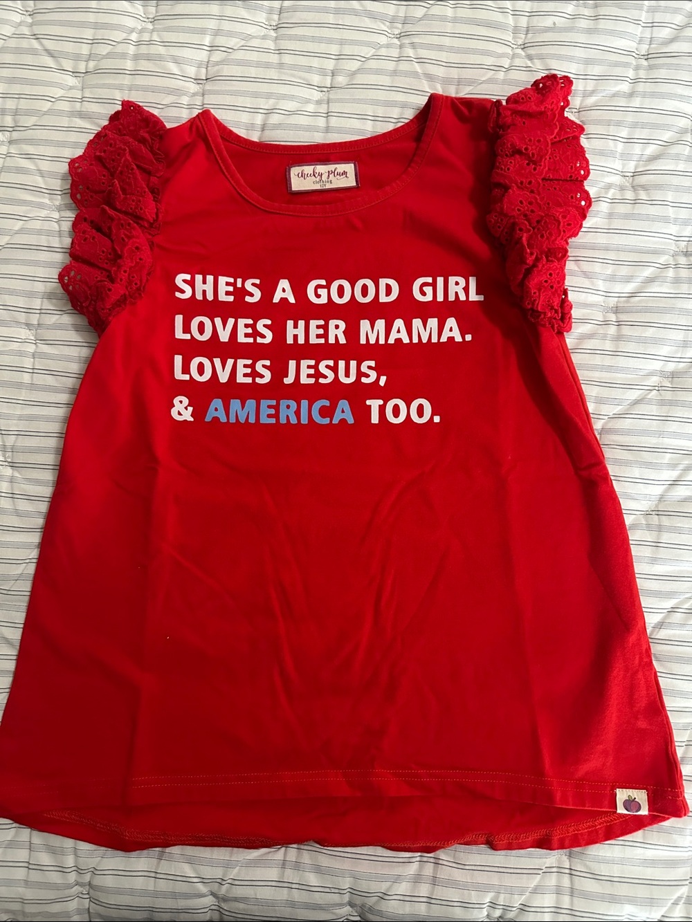 cheeky plum Red Graphic Ruffle Sleeve Tank Top